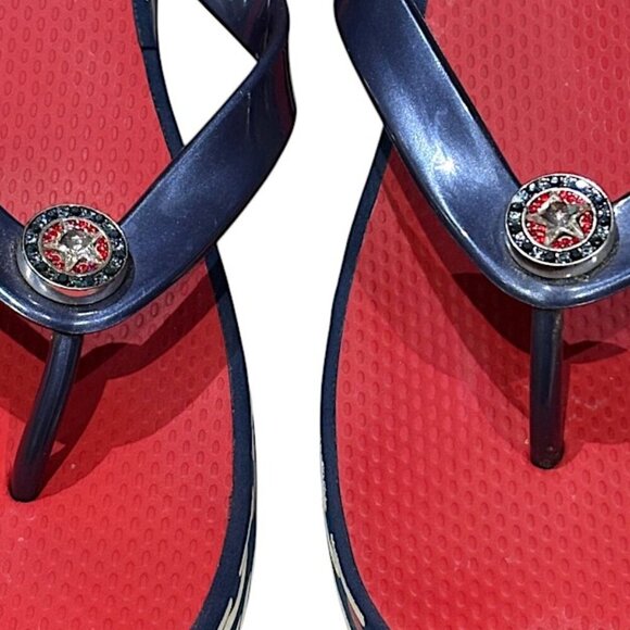Brighton Wedge Medallion Red White Blue Flip Flop Thong Sandal Size 10 - Picture 3 of 10